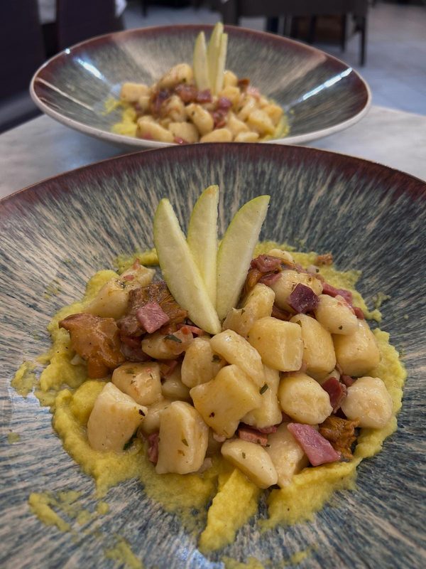 Gnocchi con crema e speck